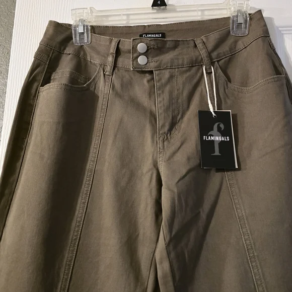 Flamingals Women's Straight Leg Jeans - dark khaki - Picture 2 of 6